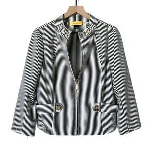 St. John Zip Up Lightweight Blazer Jacket in Navy White Stripe Size Medium